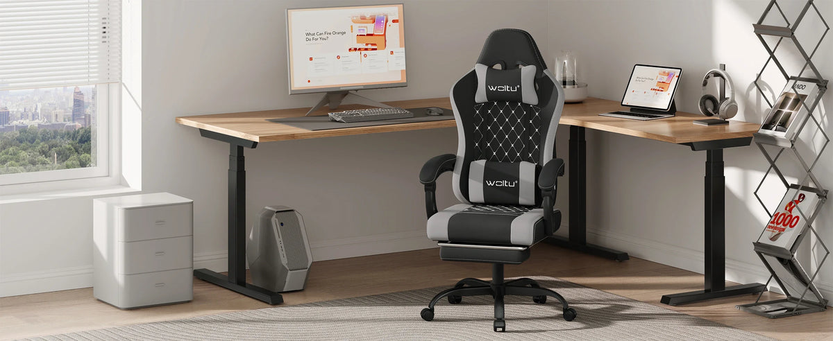 Cadeira de computador giratória WOLTU com função de massagem, cadeira de escritório ergonómica com almofada e apoio para os pés, cadeira gaming ajustável em altura