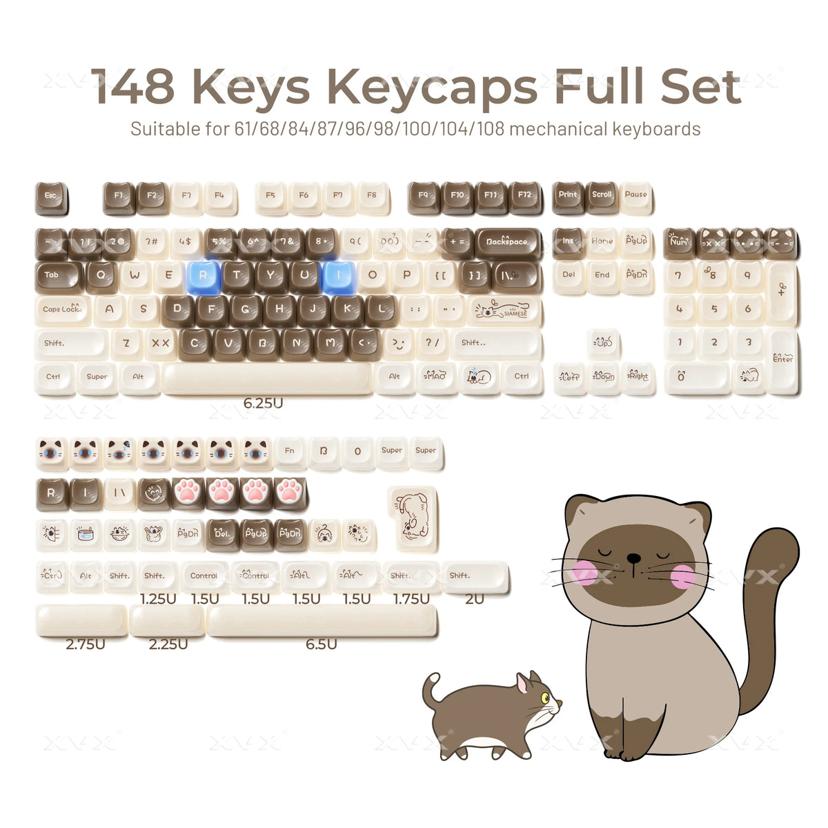 XVX 148 Keys Cat Theme Keycaps MAO Profile key cap Korean Glossy Cute Keycap for Keyboard 61 64 68 78 87 96 98 104 108