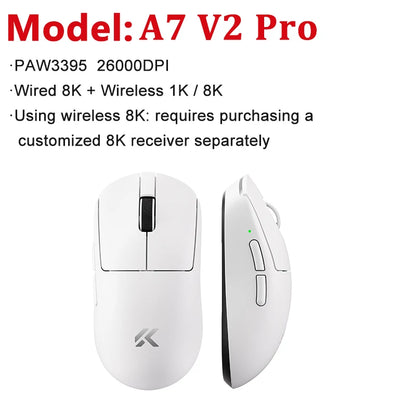 Ratón gaming inalámbrico ultraligero MCHOSE A7 V2 Ultra / Pro Dual 8000Hz PAW3950 TI 42000DPI para PC y gamers de e-sports