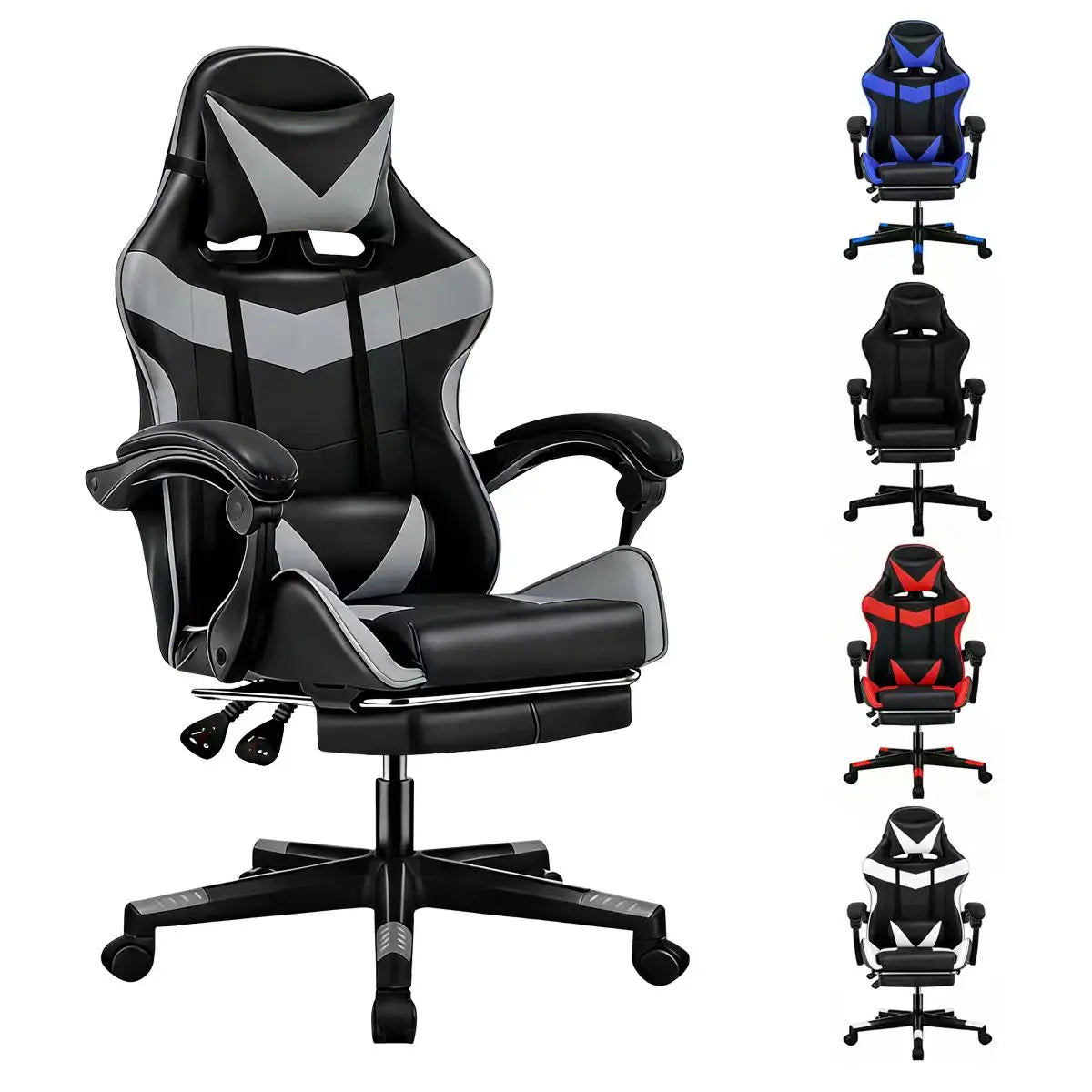 Ergonomic Gaming Chair with Footrest & Headrest, Adjustable Reclining Computer Chair with Lumbar Support, 360° Swivel Racing Chair for Gaming & Office