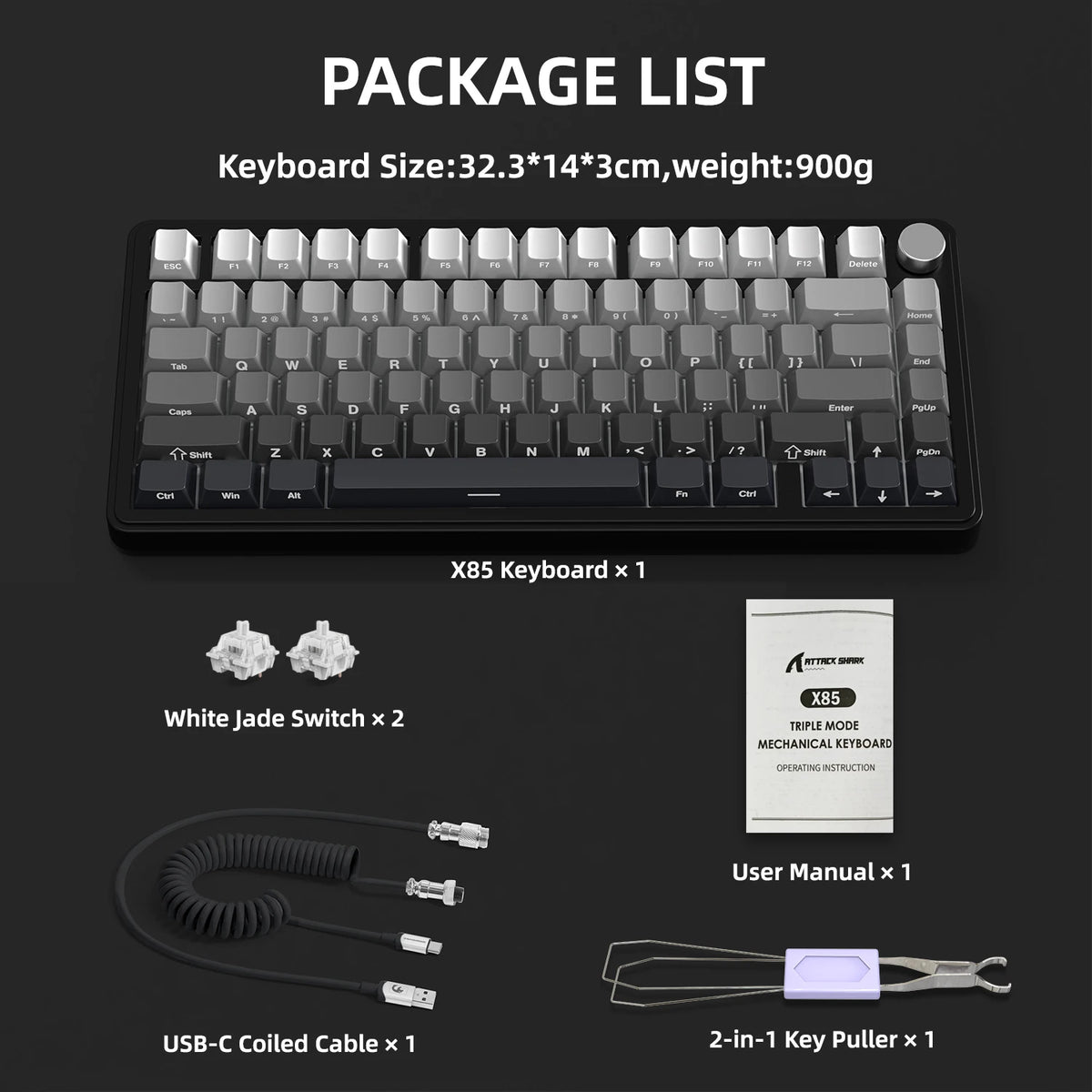 ATTACK SHARK X85 Tri-Mode Gasket Mechanical Keyboard 75% Wireless Hot Swappable RGB Gaming Keyboard with CNC Knob, 5-Layer Sound Dampening & NKRO