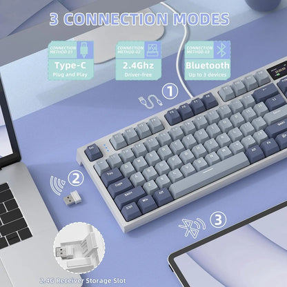 RK86 Wireless Mechanical Keyboard 75% TKL Tri-Mode Gaming Keyboard, Hot Swappable RGB Mechanical Keyboard with Gasket Mount, TFT Smart Display