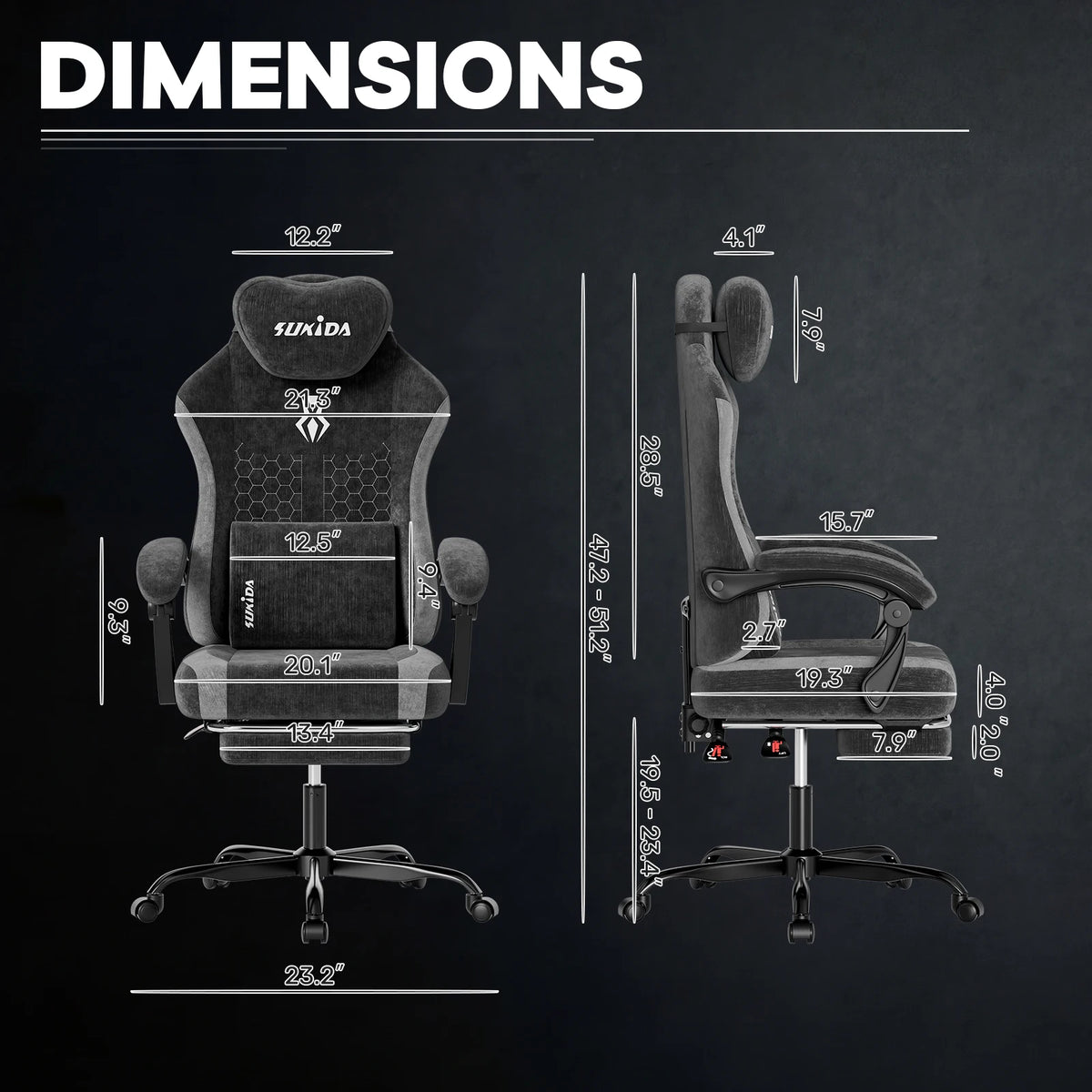 SUKIDA Ergonomic Gaming Chair Breathable Fabric Office Chair with Lumbar Support, Adjustable Height PC Gaming Chair, Comfortable Executive Desk Chair