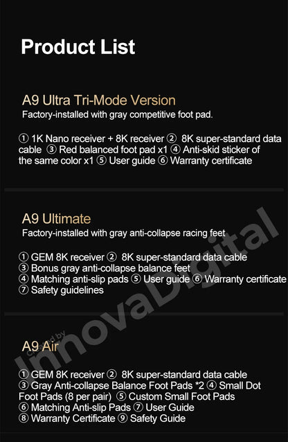 ATK Dragonfly A9 Ultimate vezeték nélküli gaming egér A9 Air PAW3950, ultrakönnyű ergonomikus e-sport gamer FPS egér CSGO-hoz, A9 Ultra