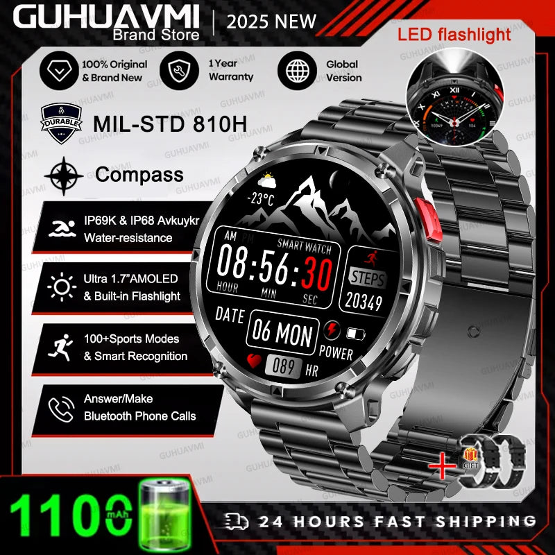 2026 T-Rex 3 Style Smartwatch for Men  1100mAh Battery, GPS, 10ATM Waterproof, Bluetooth Calling & Sports Tracker