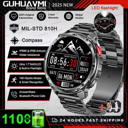 2026 T-Rex 3 Style Smartwatch for Men  1100mAh Battery, GPS, 10ATM Waterproof, Bluetooth Calling & Sports Tracker