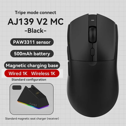 Ratón inalámbrico AJAZZ AJ139Pro/AJ139V2MC con chipset PMW3395/PAW3311, 12000-26000Dpi, ratón gaming profesional