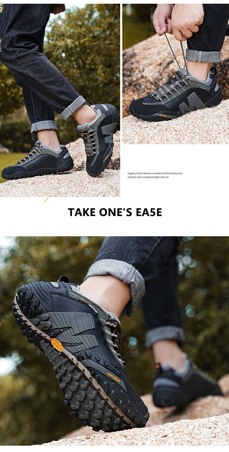 Mountaineering Shoes Men's Genuine Leather Outdoor Sports Anti Slip Mountaineering Hiking Shoes Breathable Tourism Shoes