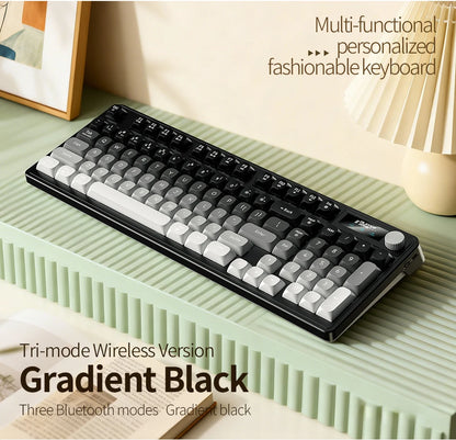 98 key Wireless Keyboard Knob Control BT/2.4g/Wired,RGB LED Backlight Display,2000mA Battery for PC/Laptop
