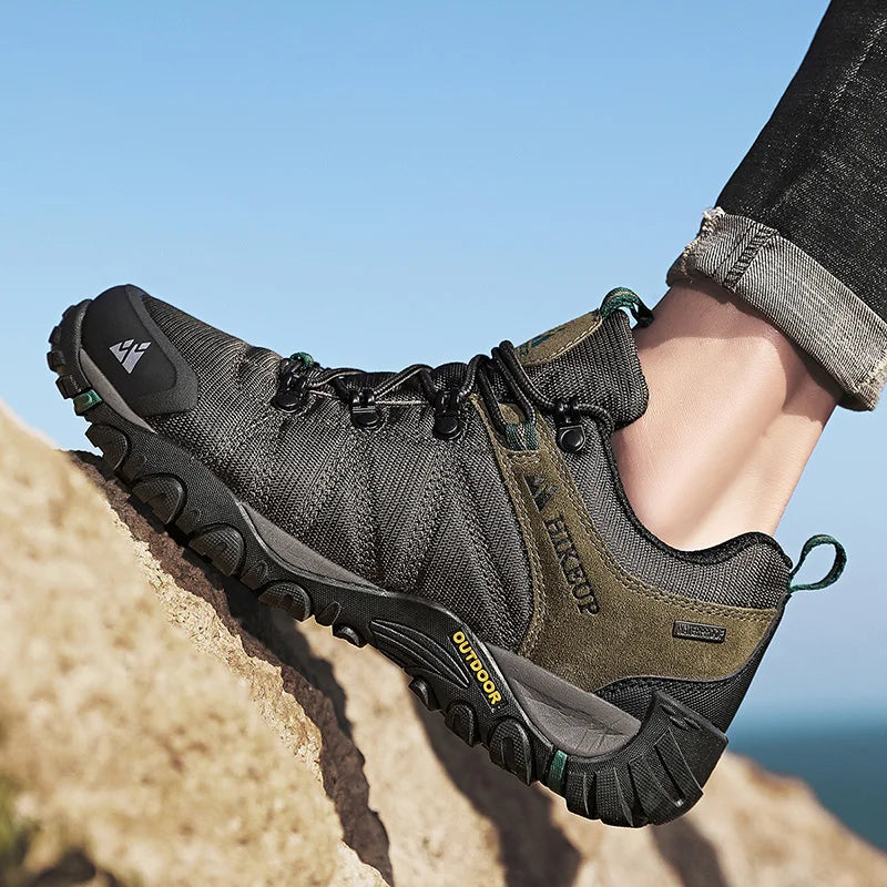 HIKEUP Celoroční pánské turistické boty pro outdoorové sporty z pravé kůže, odolné proti opotřebení, horolezecké boty s gumovou podrážkou, trekingové tenisky