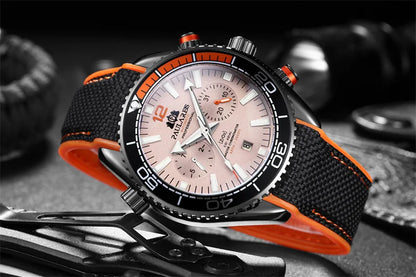 PAULAREIS P Luxury Men Automatic Self Wind Mechanical Watch for Men Rubber Strap Waterproof Luminous Date Fashion Mens Watches