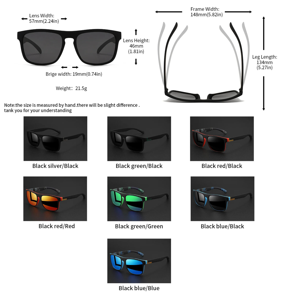 4PCSClassic Square Polarized Sports Sunglasses Lightweight PC Frame UV400 for Driving Fishing Cycling Unisex Everyday Durability