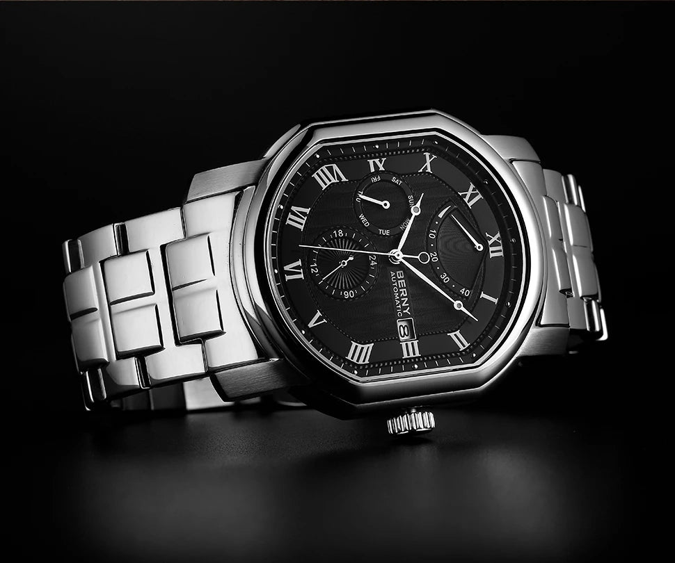 BERNY Men Mechanical Watch Top Accuracy Move Automatic Wristwatch Luxury Male Clock Sapphire Self-Winding Men's Watch Waterproof