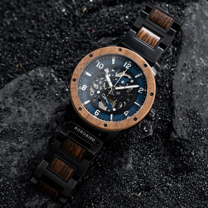 Automatic Mechanical Watch BOBO BIRD New Top Business Men Wooden Wristwatch Unique Custom Engraved Watches Christmas Gift Box