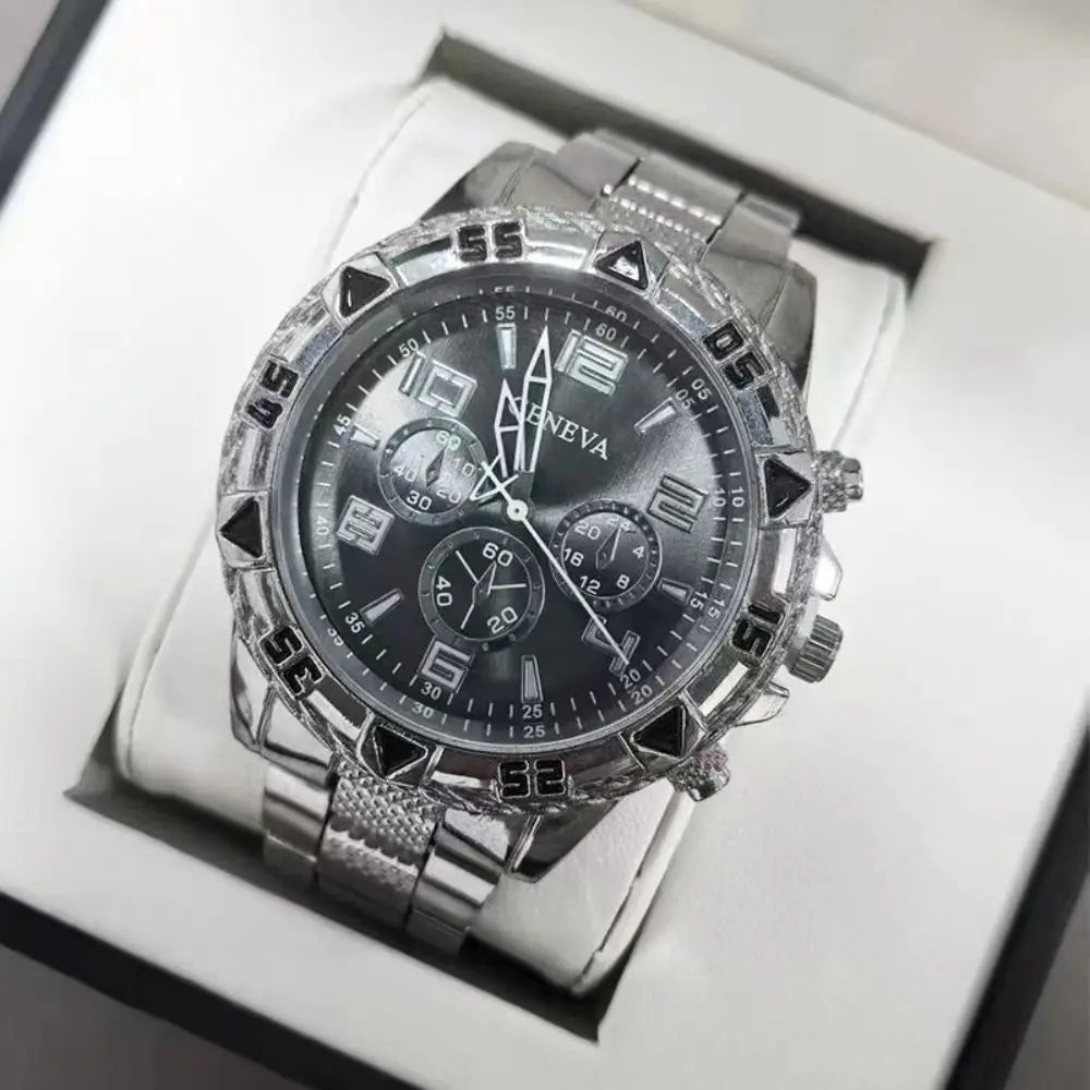 Men’s Luxury Stainless Steel Quartz Watch  Large Dial Business & Casual Wristwatch