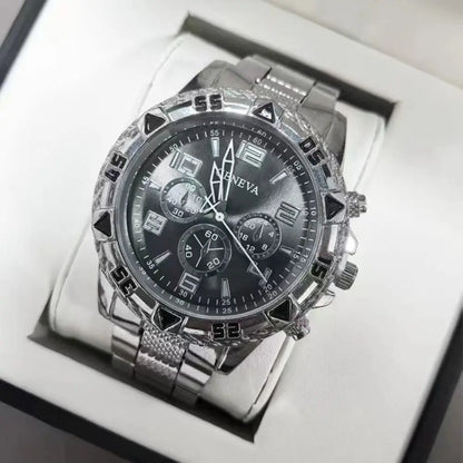 Men’s Luxury Stainless Steel Quartz Watch  Large Dial Business & Casual Wristwatch