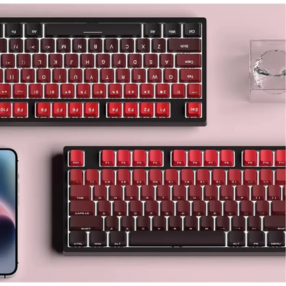 OEM PBT Side Engraved Keycaps for Mechanical Keyboard, 136-Key Red & Black Gradient Keycaps for MX Switch 60/64/84/98/108 Gaming Mechanical Keyboard