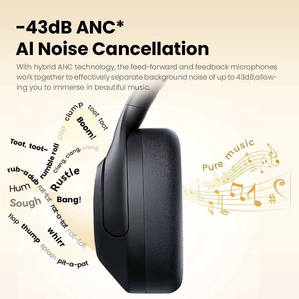HAYLOU S30 Wireless Bluetooth 5.4 ANC Headphones 43dB Noise Cancelling Headsets with 40mm Driver, 80H Playtime Hi-Res Audio Earphones