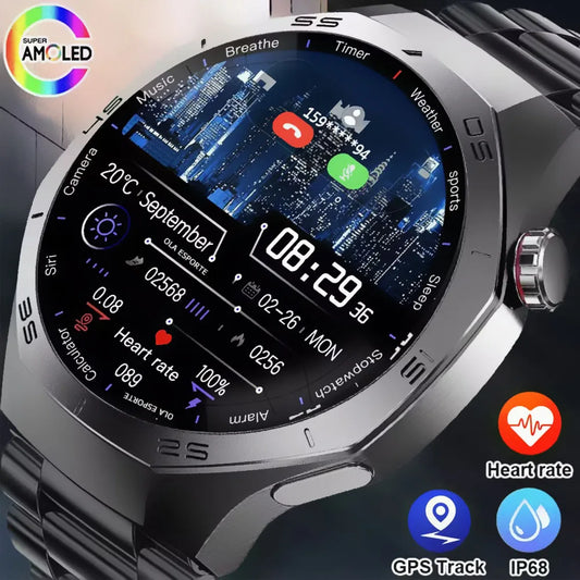 2025 GPS Smartwatch for Men  HD AMOLED Display, Bluetooth Calling, Heart Rate Monitor, GPS Motion Tracking & Waterproof Design
