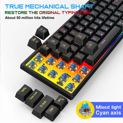 104 Keys Mechanical Feel Keyboard Wired Gaming Keyboard for Laptop PC Ergonomics RGB Backlit 61Key Cyan Axis Keycaps Keyboard