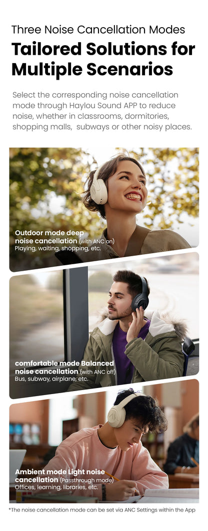 HAYLOU S30 Wireless Bluetooth 5.4 ANC Headphones 43dB Noise Cancelling Headsets with 40mm Driver, 80H Playtime Hi-Res Audio Earphones