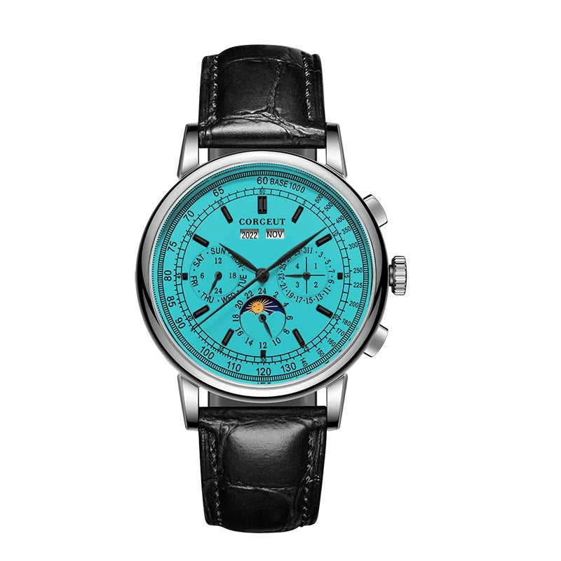 CORGEUT Automatic Mechanical Luxury Watches For Man Business Multification Date Day Month Year 316L Mechanical Men's Watches