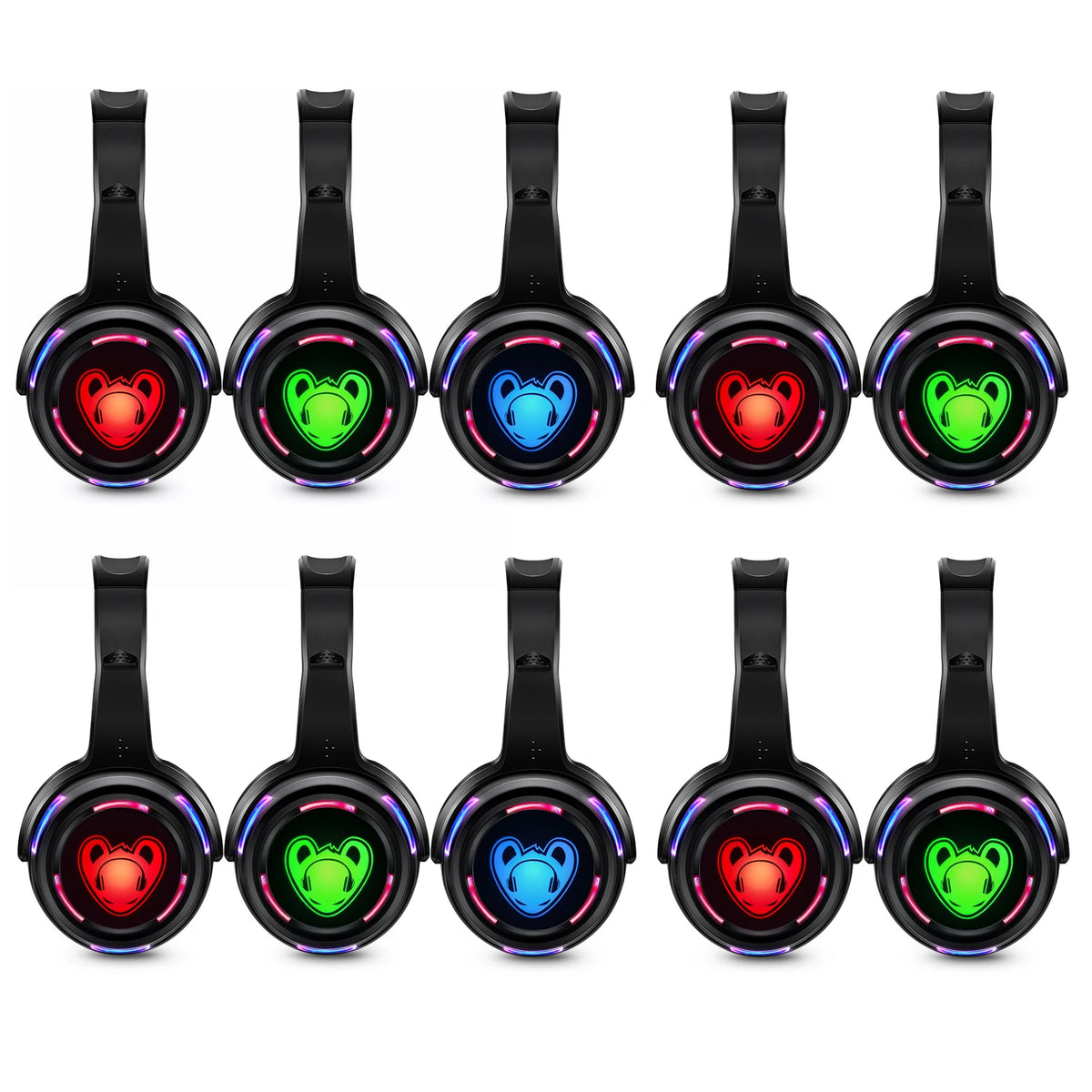 Silent Disco Wireless Headphones RF LED DJ Party Headset 863–865MHz/915MHz with 3-Channel LED Lighting & 10H Battery