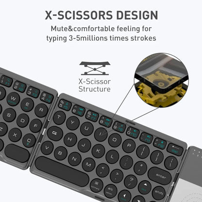 Bluetooth Folding Keyboard Mini Wireless Rechargeable Keyboard With Touchpad Portable Universal Keyboard for Windows Android IOS