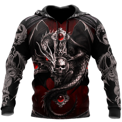 Oversized Tattoo Skeleton Cross Terror Red 3D Printed Men's Hoodie Sweatshirt Casual Tracksuits Raven Bad Wolf Animal Clothing