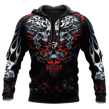 Oversized Tattoo Skeleton Cross Terror Red 3D Printed Men's Hoodie Sweatshirt Casual Tracksuits Raven Bad Wolf Animal Clothing