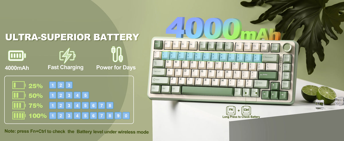YUNZII B75 PRO Green Mechanical Gaming Keyboard, Gasket 75 Knob RGB Keyboard, BT/Wired/Wireless  Hot-Swap Custom Creamy Keyboard