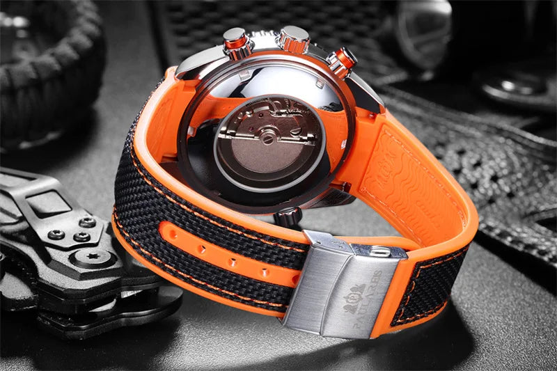 PAULAREIS P Luxury Men Automatic Self Wind Mechanical Watch for Men Rubber Strap Waterproof Luminous Date Fashion Mens Watches