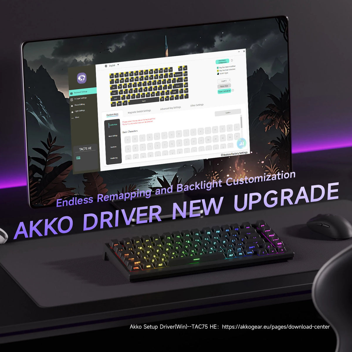 AKKO TAC75 HE Magnetic Switch Keyboard 75% Gaming Keyboard with Rapid Trigger, 8K Polling Rate, RGB Wired Custom Mechanical Keyboard for Esports