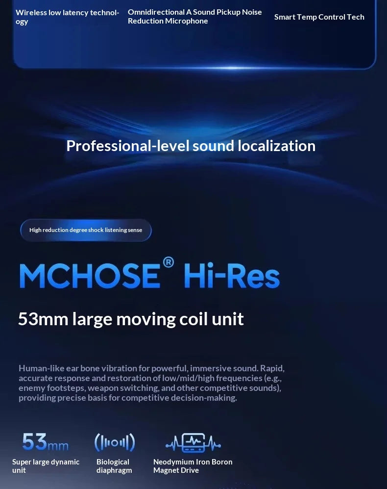 MCHOSE V9 Pro Wireless Gaming Headset with Microphone, Bluetooth Three Mode Gamer Headphones, ANC Noise Cancelling PC Gaming Headset