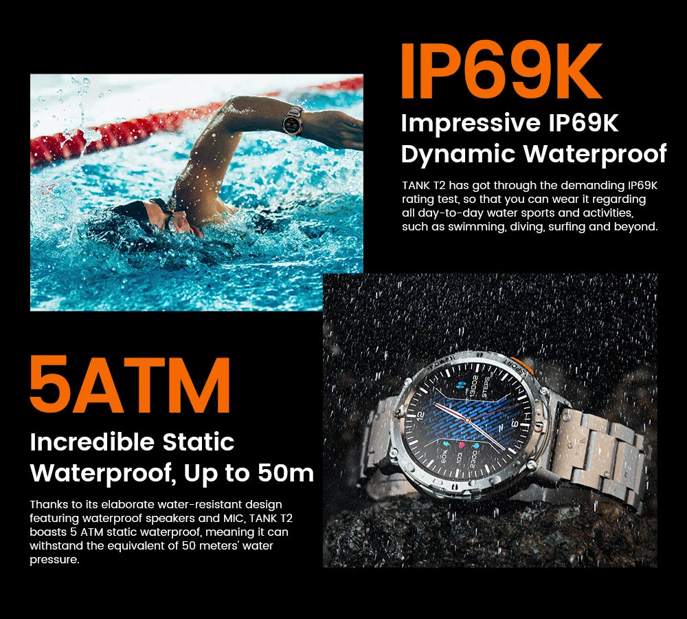 2025 Original KOSPET TANK T2 Smart Watches for Men Watches AMOLED AOD Smartwatch Bluetooth Call Electronic Men's Smart Watch