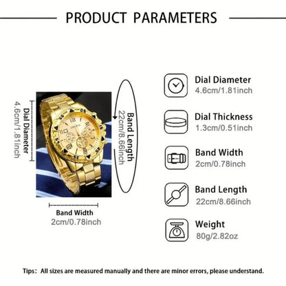 Men’s Luxury Stainless Steel Quartz Watch  Large Dial Business & Casual Wristwatch
