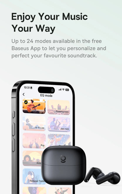 Baseus Bass EP10 NC True Wireless Earbuds Bluetooth 6.0 – ANC Noise Cancelling Earbuds with 4-Mic AI Clear Calls & 41H Playtime