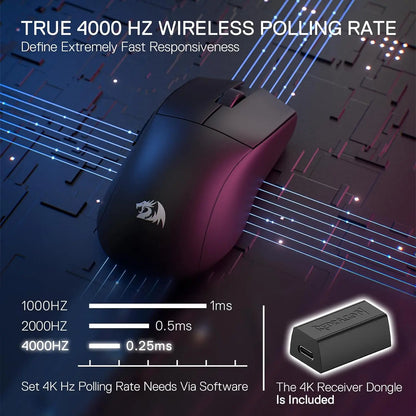 Redragon M916 PRO draadloze gamingmuis met 3 modi, Hype-Speed 4K polling rate, ultralichte 49G gamermuis met 26K DPI