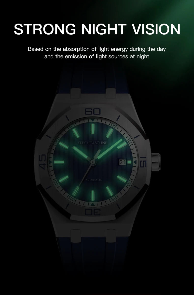 Specht & Sohne New 40mm Men Automatic Mechanical Watches Men Luxury Stainless Steel Watch Rubber Relogio Masculino Waterproof