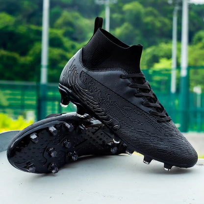 Black Men Soccer Shoes AG/FG Cleats Training Football Boots For Men High Ankle Sport Shoes Kids Adults Sneakers 35-45