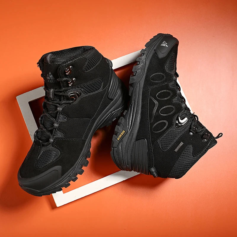 HIKEUP High-Top Men Hiking Boot Winter Outdoor Shoes Lace-Up Non-slip Outdoor Sports Casual Trekking Boots Man Waterproof Suede