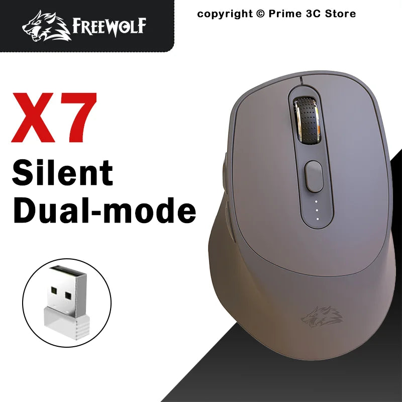 Mouse wireless FREEWOLF X7 Bluetooth 2.4G dual mode silenzioso ricaricabile 4000DPI con indicatore batteria ergonomico per PC Mac laptop