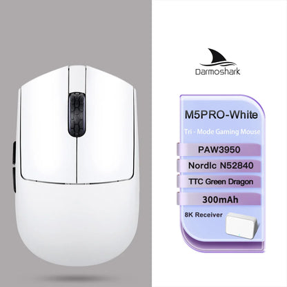 Mouse gaming wireless Darmoshark M5Air in fibra di carbonio forgiata 8K PAW3950 30K DPI per mani piccole, presa fingertip, macro di gioco, ultraleggero