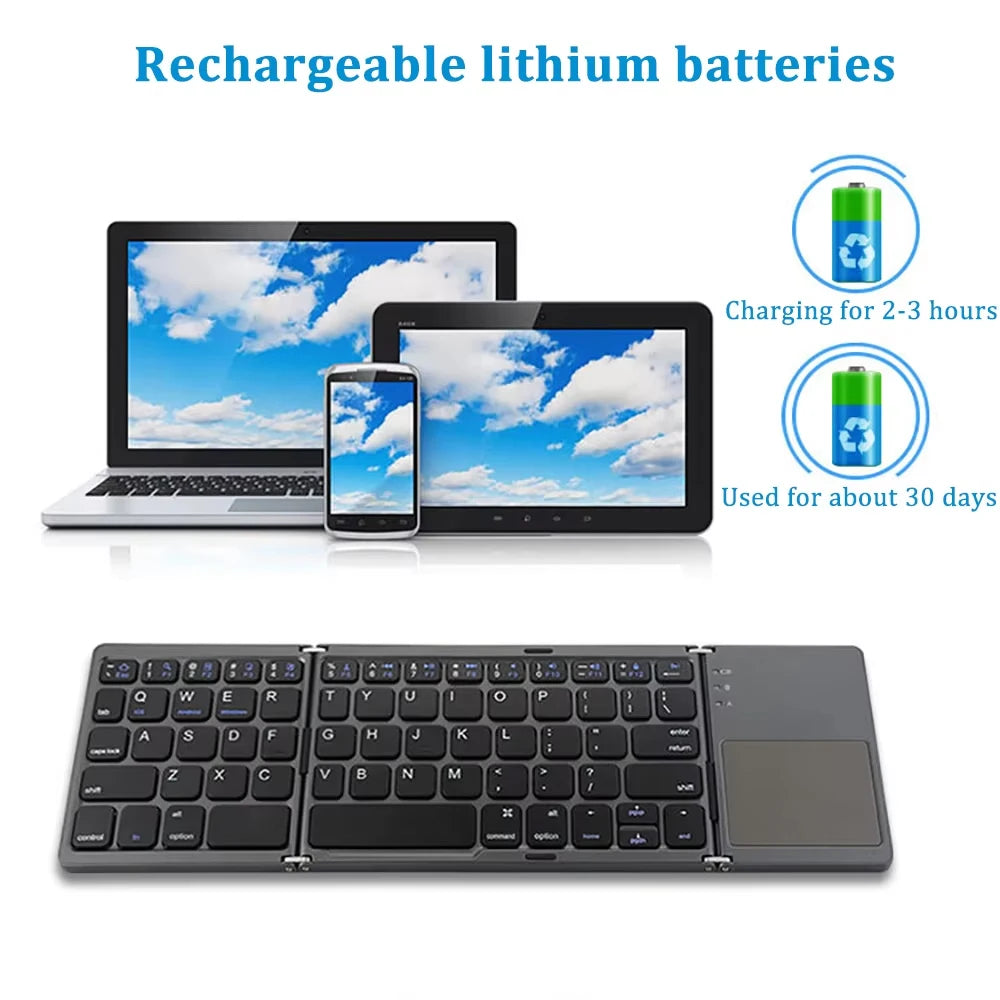Bluetooth Folding Keyboard Mini Wireless Rechargeable Keyboard With Touchpad Portable Universal Keyboard for Windows Android IOS