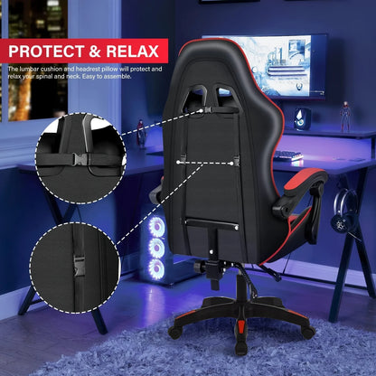 Ergonomic Gaming Chair with Footrest & Headrest, Adjustable Reclining Computer Chair with Lumbar Support, 360° Swivel Racing Chair for Gaming & Office