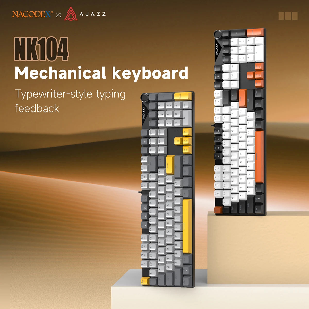 AJAZZ NK104 Wired Typing Mechanical Keyboard with Metal Knob Switch and Backlight Function for Laptops