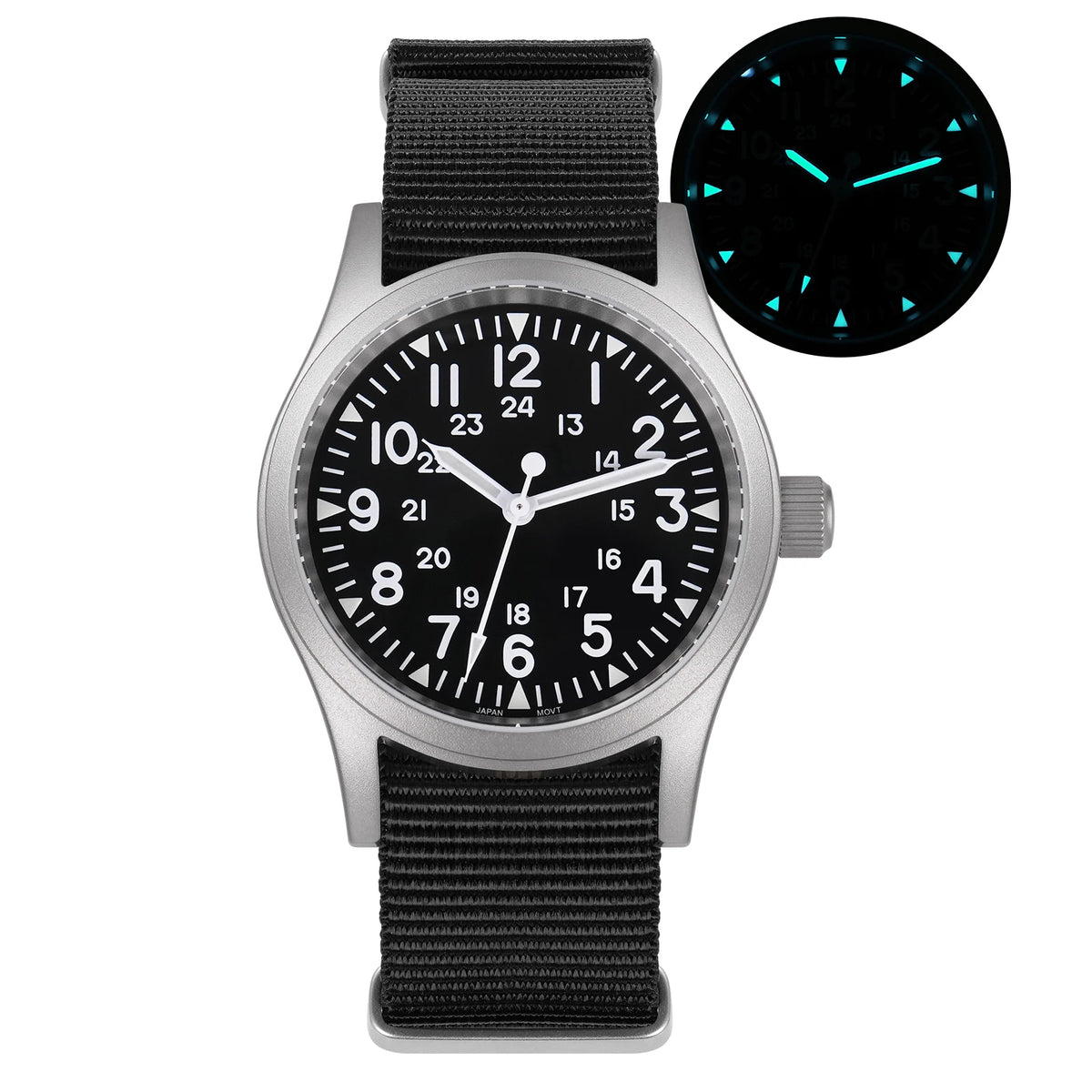 Militado ML05 Vintage Field Watch  VH31 Sweep Quartz Movement, Domed Sapphire Crystal, 38mm, Luminous & 100M Waterproof