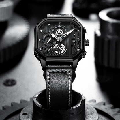 CRRJU Fashion Square Dial Leather Mens Watches Luxury Sport Waterproof Watch Man Chronograph Quartz WristWatches Homme+Box