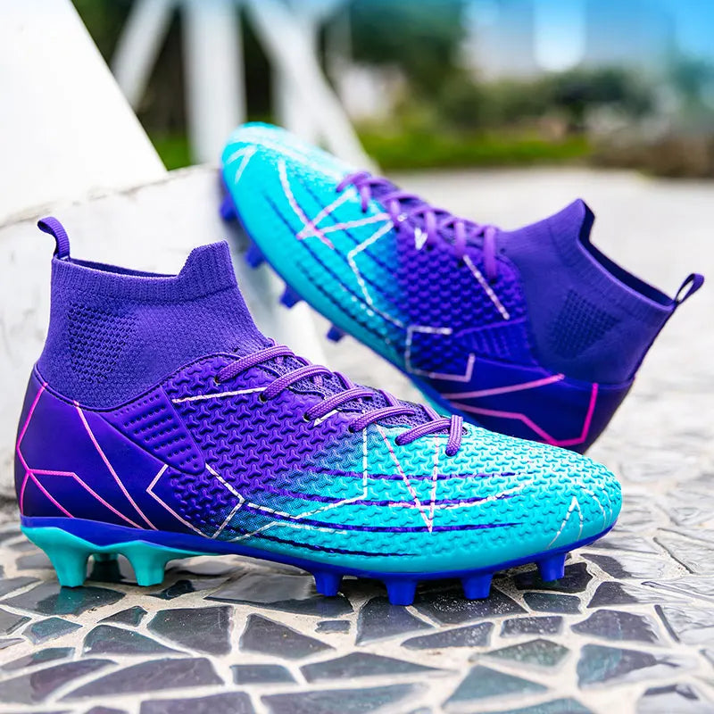 New Professional High Top Football Shoes Artificial Grass Leather Youth Students Training Soccer Shoes for Men And Women Sports