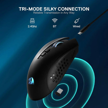 Redragon M656 MAX 3-Mode Wireless Gaming Mouse, 10000 DPI Rechargeable RGB Gaming Mouse with 7 Programmable Buttons, Bluetooth, 2.4GHz & Wired Connectivity